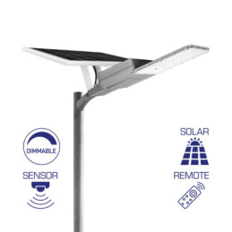 LAMPA STRADALA CU LED ST02, SOLAR+SENZOR+TELECOMND, DIM P:200W, C:100W, 6500K IP65