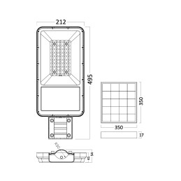 LAMPA STRADALA CU LED ST02, SOLAR+SENZOR+TELECOMND, DIM, P:100W, C:50W 6500K IP65